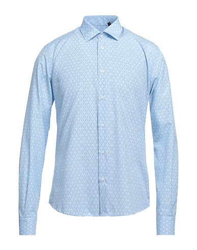 STILOSOPHY Patterned shirt Sky blue 50% Polyester, 50% Cotton