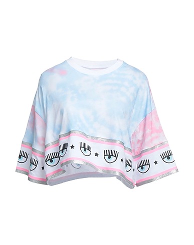 CHIARA FERRAGNI Crop top Azzurro 100% Cotone, Elastan