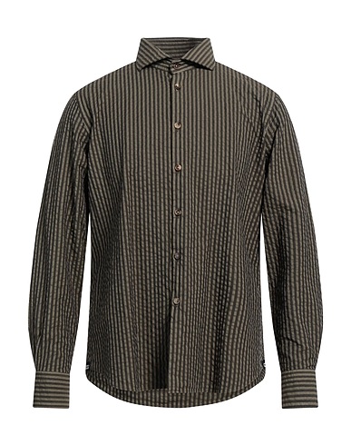 LARDINI Striped shirt VERDE MILITARE 82% Cotton, 18% Polyester