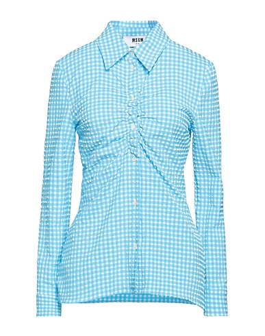 MSGM Checked shirt Azure 48% Polyester, 46% Polyamide, 6% Elastane