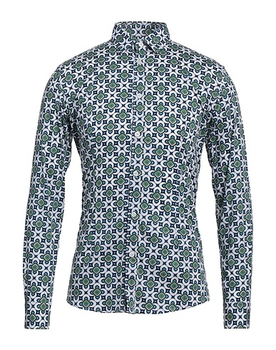 GREY DANIELE ALESSANDRINI Patterned shirt Midnight blue 97% Cotton, 3% Elastane