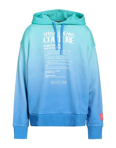 VERSACE JEANS COUTURE Hooded track jacket  Turquoise 100% Cotton, Elastane