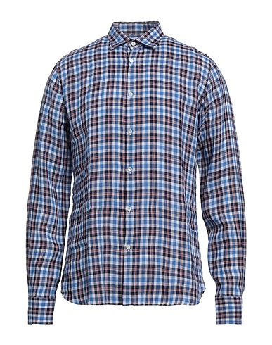 AGLINI Checked shirt Azure 100% Linen