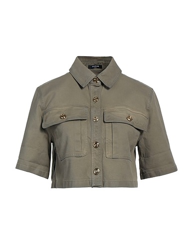 BALMAIN Denim shirt Military green 98% Cotton, 2% Elastane