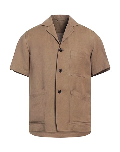 LARDINI Camicia tinta unita Khaki 54% Viscosa, 46% Lino