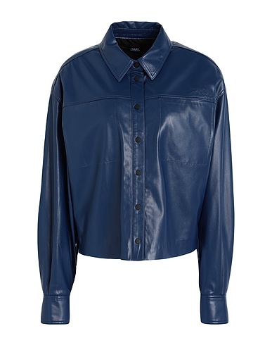 KARL LAGERFELD Solid color shirts & blouses FAUX LEATHER SHIRT
 Midnight blue 100% Polyester, Polyurethane coated