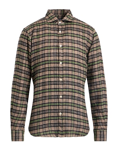 BORSA GARAGE Checked shirt Light brown 97% Linen, 3% Polyester