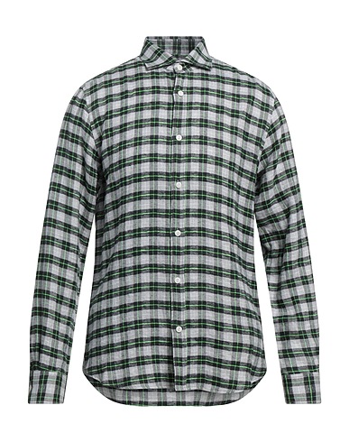 BORSA GARAGE Checked shirt Light grey 97% Linen, 3% Polyester
