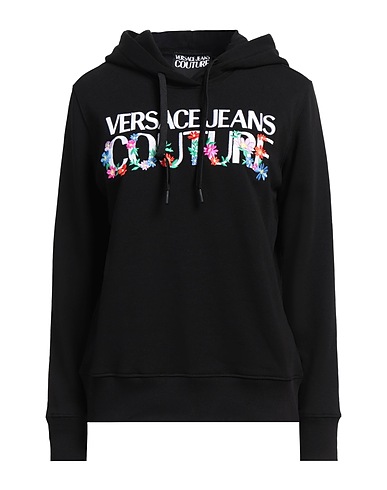 VERSACE JEANS COUTURE Hooded sweatshirt Black 100% Cotton, Elastane