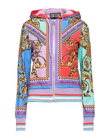 VERSACE JEANS COUTURE Hooded track jacket  Mauve 100% Cotton, Polyester, Polyamide, Elastane