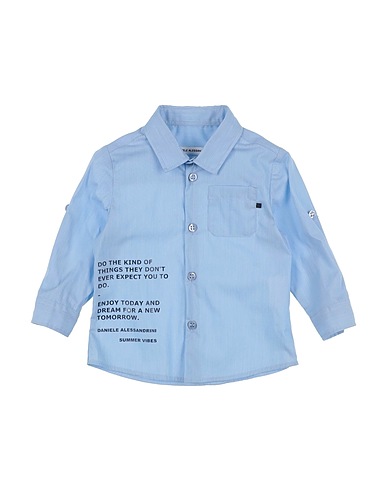 DANIELE ALESSANDRINI Patterned shirt Sky blue 60% Cotton, 37% Polyamide, 3% Elastane