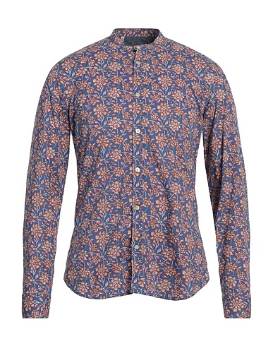 MANUEL RITZ Patterned shirt Blue 97% Cotton, 3% Elastane