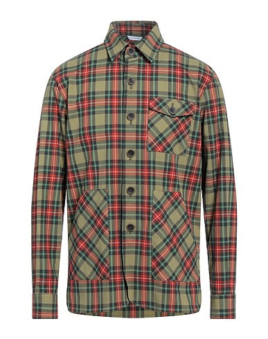 MANUEL RITZ Checked shirt Military green 99% Cotton, 1% Elastane