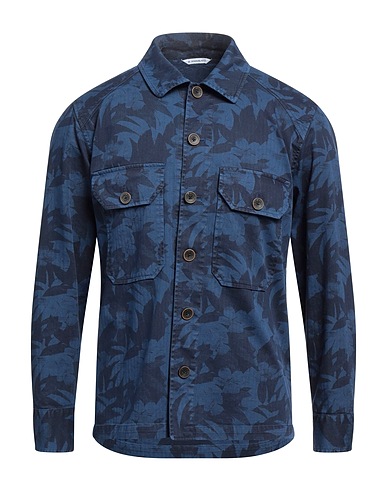 MANUEL RITZ Patterned shirt Midnight blue 98% Cotton, 2% Elastane