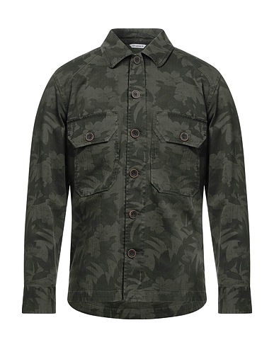 MANUEL RITZ Patterned shirt Military green 98% Cotton, 2% Elastane