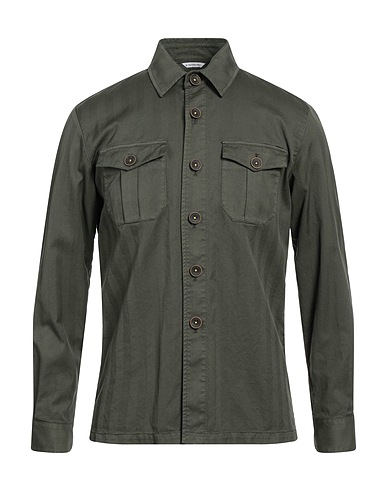 MANUEL RITZ Solid colour shirt Military green 97% Cotton, 3% Elastane