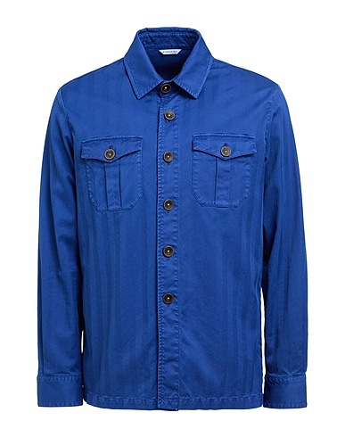 MANUEL RITZ Solid colour shirt Blue 97% Cotton, 3% Elastane