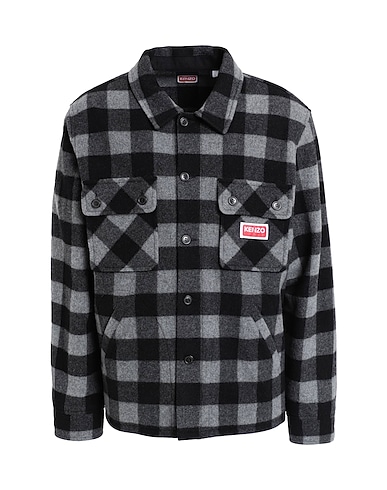 KENZO Checked shirt Grey 77% Wool, 20% Polyamide, 3% Other Fibres