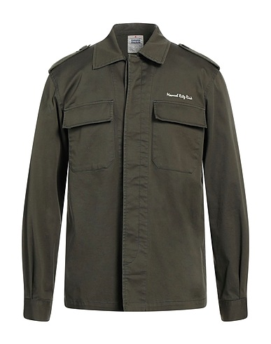 MANUEL RITZ Solid colour shirt Military green 97% Cotton, 3% Elastane