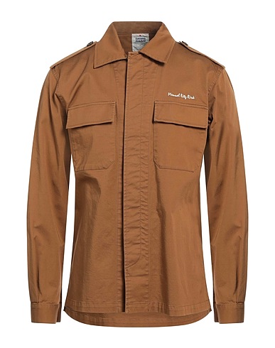 MANUEL RITZ Solid colour shirt Camel 97% Cotton, 3% Elastane