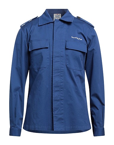 MANUEL RITZ Solid color shirt Blue 97% Cotton, 3% Elastane