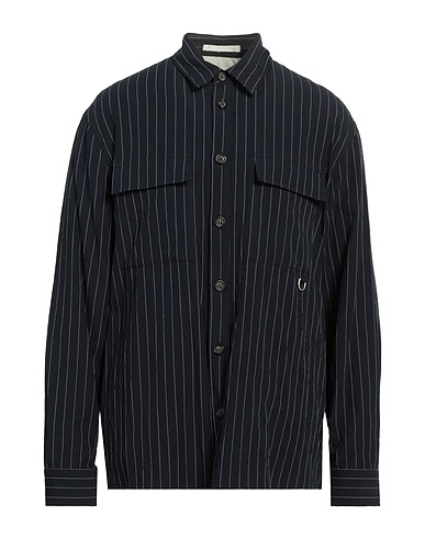 PAOLO PECORA Striped shirt Navy blue 99% Cotton, 1% Elastane
