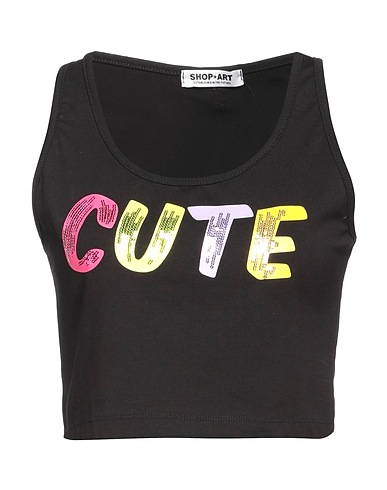 SHOPART Top Black 93% Cotton, 7% Elastane