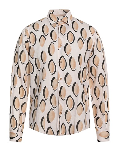 ALESSANDRO LAMURA Patterned shirt Beige 50% Cotton, 50% Linen