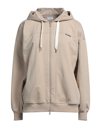 BRUNELLO CUCINELLI Hooded track jacket  Beige 98% Cotton, 2% Elastane