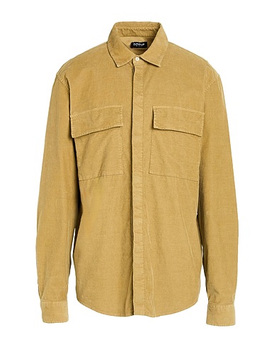 DONDUP Camicia tinta unita Verde militare 98% Cotone, 2% Elastan