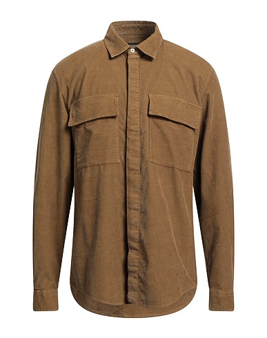 DONDUP Solid colour shirt Camel 98% Cotton, 2% Elastane
