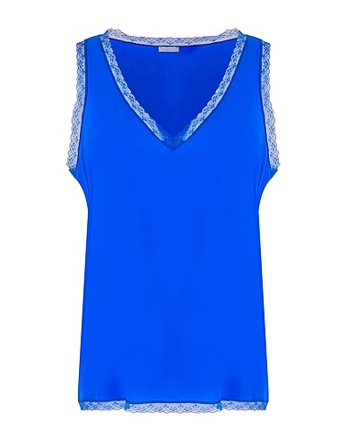 8 by YOOX Silk top SILK LACE-TRIMMED CAMISOLE
 Bright blue 100% Silk