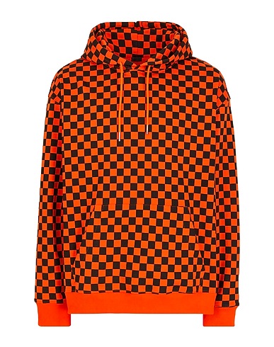 8 by YOOX Sweat-shirt ORGANIC COTTON HOODED PRINTED SWEATER Orange 100% Coton biologique