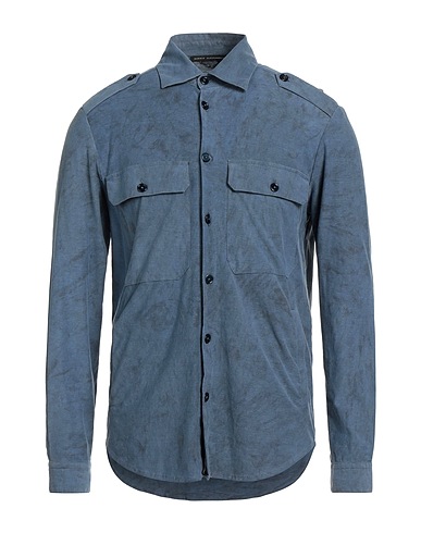 DANIELE ALESSANDRINI Solid colour shirt Slate blue 100% Cotton