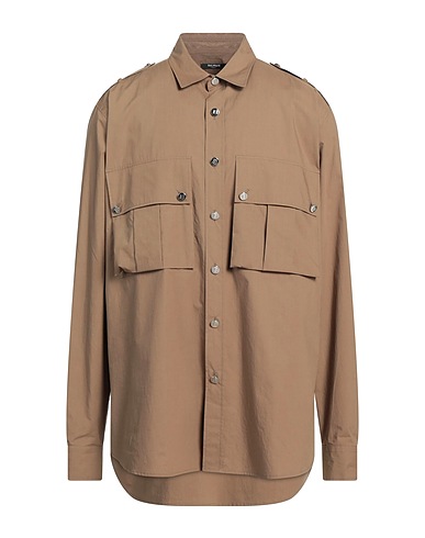 BALMAIN Solid colour shirt Khaki 100% Cotton