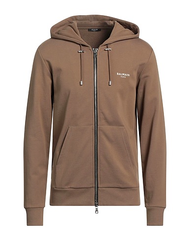 BALMAIN Hooded sweatshirt Military green 95% Cotton, 5% Elastane