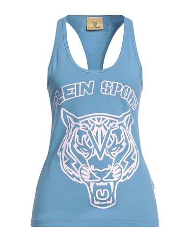 PLEIN SPORT Tank top Sky blue 90% Cotton, 10% Elastane