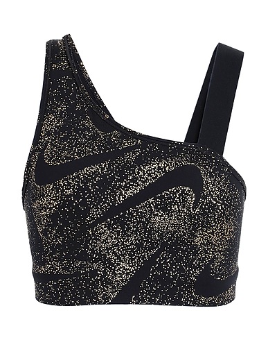 NIKE Crop top W NK DF SWSH ASYM AOP BRA Black 82% Polyester, 18% Elastane