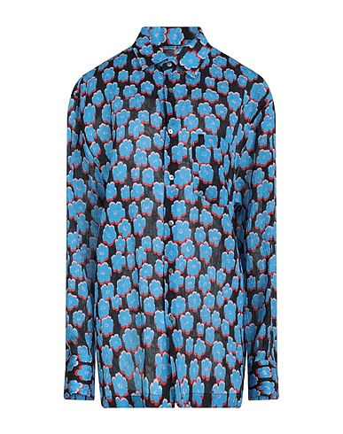 LANVIN Floral shirts & blouses Azure 100% Cotton, Mother-of-pearl