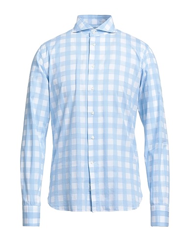 BRANCACCIO Checked shirt Sky blue 100% Cotton