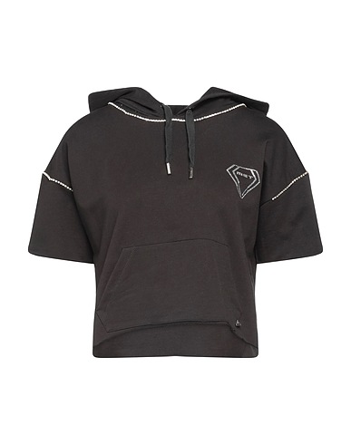 MET JEANS Hooded track jacket  Black 95% Cotton, 5% Elastane