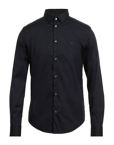 EMPORIO ARMANI Solid color shirt Midnight blue 76% Cotton, 21% Polyamide, 3% Elastane