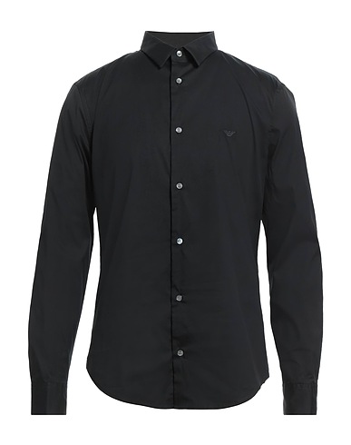 EMPORIO ARMANI Solid colour shirt Black 76% Cotton, 21% Polyamide, 3% Elastane
