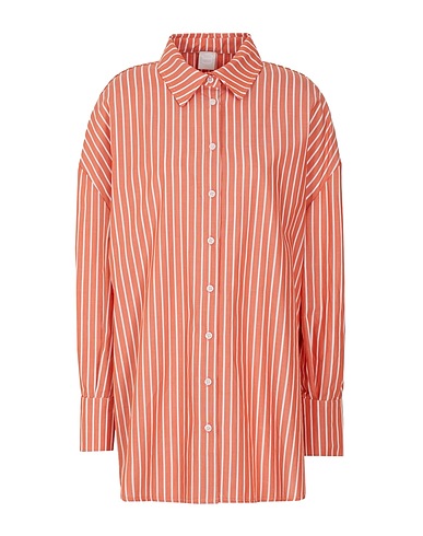 8 by YOOX Striped shirt PRINTED COTTON OVERSIZE BOYFRIEND SHIRT
 Rust 100% Cotton