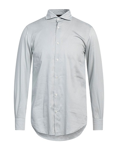 EMPORIO ARMANI Patterned shirt Sage green 98% Cotton, 2% Elastane