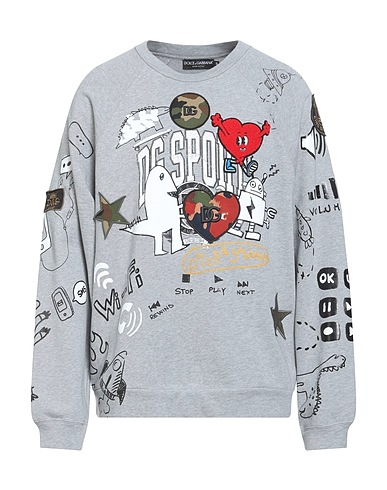 DOLCE&GABBANA Sweatshirt Grey 100% Cotton, Polyester, Brass, Acrylic, Wool