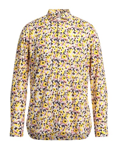 TINTORIA MATTEI 954 Patterned shirt Yellow 97% Cotton, 3% Elastane