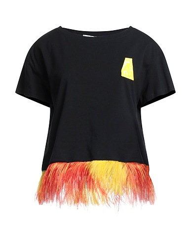 BEATRICE .B Evening top Black 94% Cotton, 6% Elastane, Ostrich feathers, Polyamide