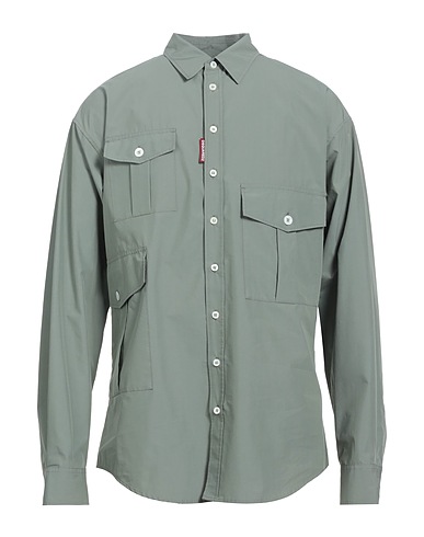 DSQUARED2 Solid color shirt Sage green 59% Cotton, 41% Polyester