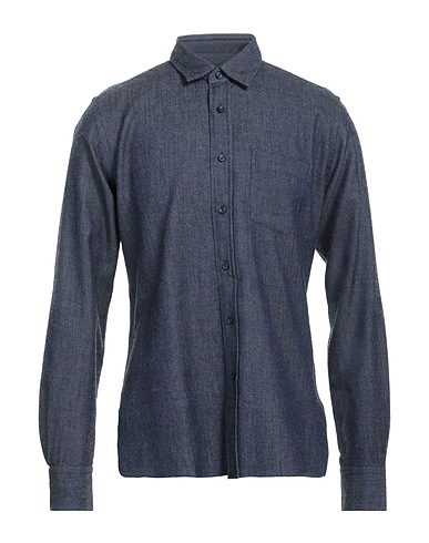 MUSTRA Solid color shirt Midnight blue 55% Cotton, 45% Wool